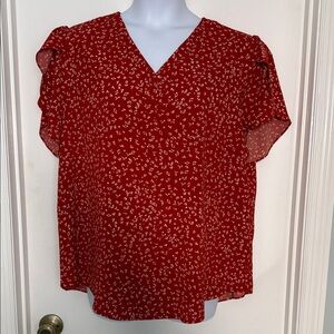 Elegant Red Geo Cream Print Blouse size 2 X